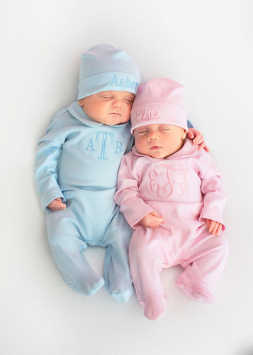 Baby boy coming home outfit, Baby girl coming home outfit, monogrammed footie, personalized coming home outfit, pima cotton, sk creations