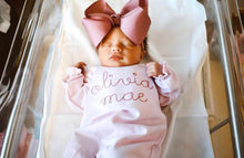 Load image into Gallery viewer, Baby girl coming home outfit, monogrammed ruffle romper
