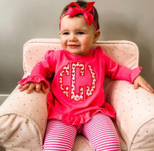 Load image into Gallery viewer, Girls Valentines Shirt, personalized valentines clothing, monogrammed, appliqué, romper, ARB
