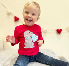 Load image into Gallery viewer, Boys Valentines Day Shirt, personalized Valentine shirt, monogram  dog heart shirt, Valentines Day outfit, embroidered holiday shirt, BB
