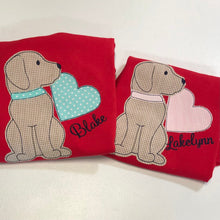 Load image into Gallery viewer, Boys Valentines Day Shirt, personalized Valentine shirt, monogram  dog heart shirt, Valentines Day outfit, embroidered holiday shirt, BB
