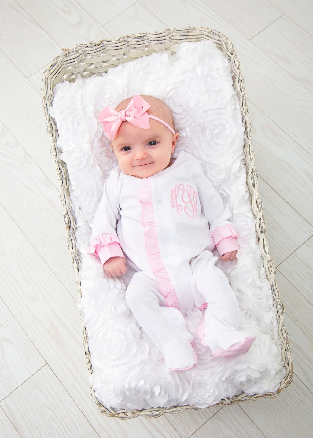 White with Pink Ruffle Footie