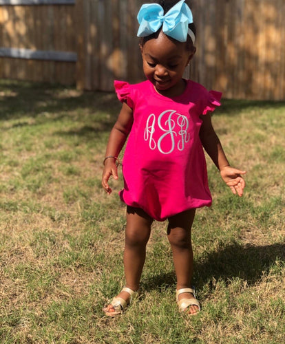 Monogrammed bubble, girls bubble, sunsuit, monogram summer outfit, sk creations, pima cotton, personalized girls outfit, sibling set