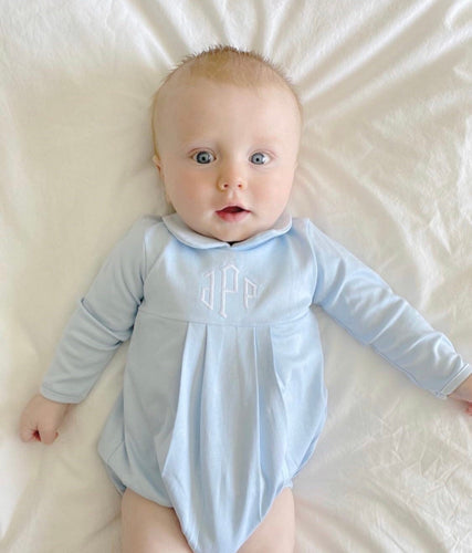 Baby boy coming home outfit, monogrammed bubble, photo outfit, long sleeve bubble, pima cotton, baby boy collar outfit, preemie outfit