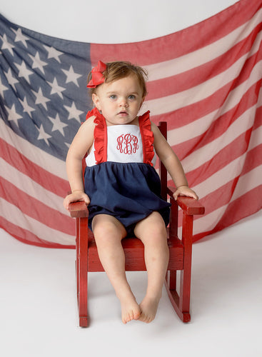 Girls Patriotic outfit, fourth of july outfit, 4th monogrammed bubble, dress, personalized sunsuit, baby girl clothing,  birthday outfit