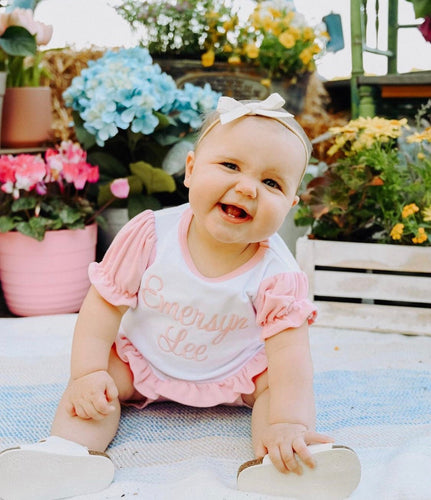 Monogrammed girls outfit, Girls Bloomer set, monogrammed baby girl clothing, sk creations