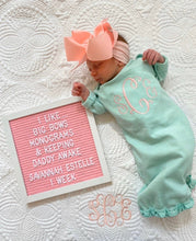 Load image into Gallery viewer, Baby girl coming home outfit, Monogrammed gown, personalized baby gown, coming home outfit, monogram, newborn pictures, baby shower gift
