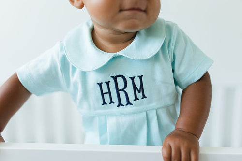 Monogrammed baby boy bubble, boy Easter outfit, personalized boys sunsuit, boys picture outfit, preppy baby boy clothing, shower gift, mint