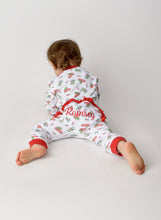 Load image into Gallery viewer, Personalized Christmas Pajamas, kids PJs, childrens pajamas, monogrammed, sk creations, pima cotton, zip, 2 piece, vintage car, sibling
