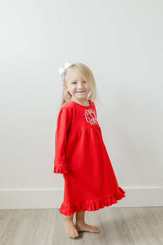 Girls Valentine's Day outfit, girls Christmas outfit, monogrammed dress, pima cotton