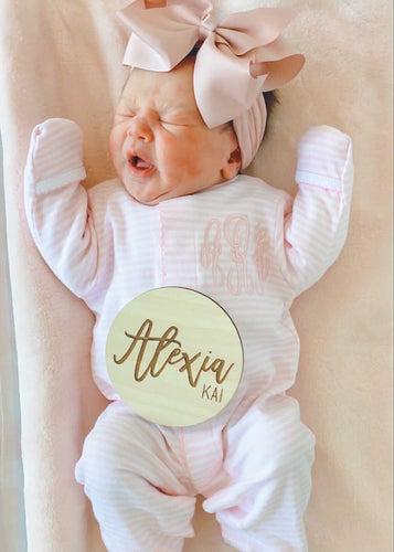 Baby girl coming home outfit, Monogrammed footie, Personalized Baby gift, Monogrammed sleeper, pima cotton, newborn pictures, pink stripes