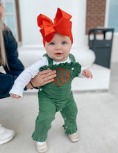 Load image into Gallery viewer, Girls Christmas Outfit, Monogrammed girls outfit, ruffle romper, ruffle longall, personalized girls romper, gingham, corduroy, LTC
