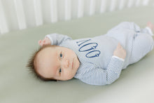 Load image into Gallery viewer, Boys baby coming home outfit, shower gift, romper, monogrammed boys outfit, name outfit, boys photo outfit, 1st birthday, gift, mini stripe
