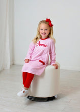 Load image into Gallery viewer, Girls Valentines Outfit, Matching sibling outfits, sibling outfits, monogrammed Valentine&#39;s Day outfit, monogrammed romper, pima cotton
