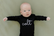 Load image into Gallery viewer, Baby Boy coming home outfit, baby boys outfit, monogrammed outfit, black take me home set, sk creations, pima cotton,
