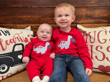 Load image into Gallery viewer, Boys Valentines shirt, Personalized boy Valentines Day Shirt, Dinosaur Valentines Day shirt, boys Valentines Shirt, Sk creations, applique
