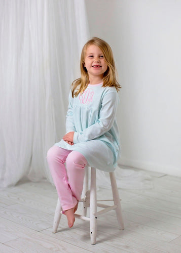 Girls Easter Outfit, Girls monogrammed dress, leggings pima cotton, sk creationss