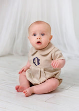 Load image into Gallery viewer, Monogrammed baby boy bubble, boy Easter outfit, personalized boys sunsuit, boys picture outfit, preppy baby boy clothing, baby shower gift
