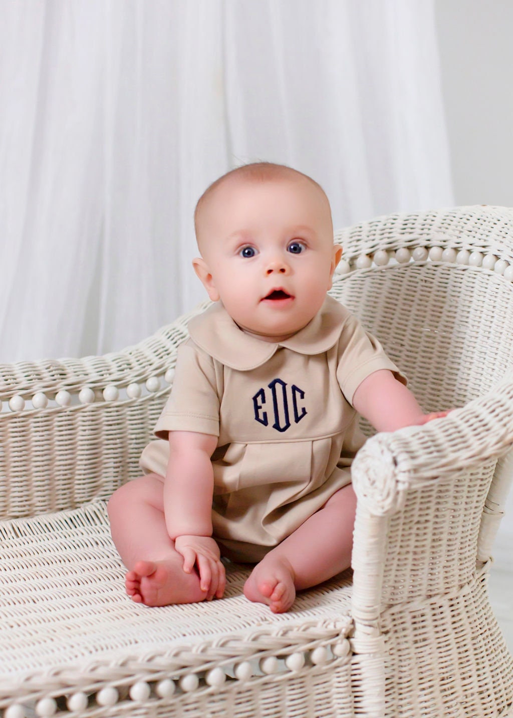 Monogrammed baby boy bubble, boy Easter outfit, personalized boys sunsuit, boys picture outfit, preppy baby boy clothing, baby shower gift