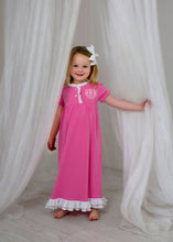 Load image into Gallery viewer, Girls gown, monogrammed lounge wear, Pima Cotton, monogrammed gown, sk creations
