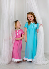 Load image into Gallery viewer, Girls gown, monogrammed lounge wear, Pima Cotton, monogrammed gown, sk creations
