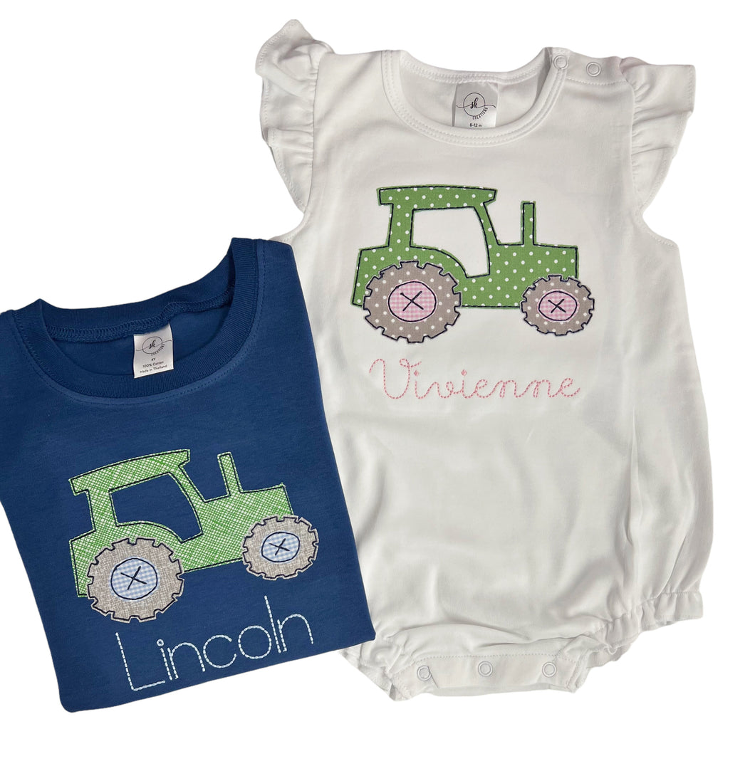 Personalized tractor shirt, boys tractor shirt, girls tractor outfit, applique tractor, sk creations