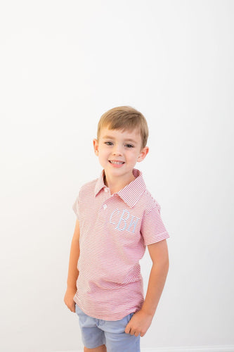 Boys Patriotic outfit, monogrammed polo, boys polo, personalized polo, 4th of july outfit, boys, pima cotton, sk creations, red mini stripe