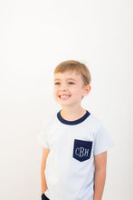 Load image into Gallery viewer, Monogrammed boy shirt, preppy boys shirt, personalized boys pocket shirt, pima cotton, super soft shirt
