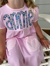 Load image into Gallery viewer, Monogrammed girls dress, personalized girls dress, pima cotton, pocket dress for girls, sk creations, pima cotton
