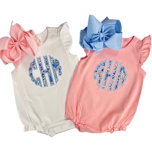 Baby girl bubble, monogrammed outfit, personalized toddler girl, summer outfit, sk creations, monogrammed bubble