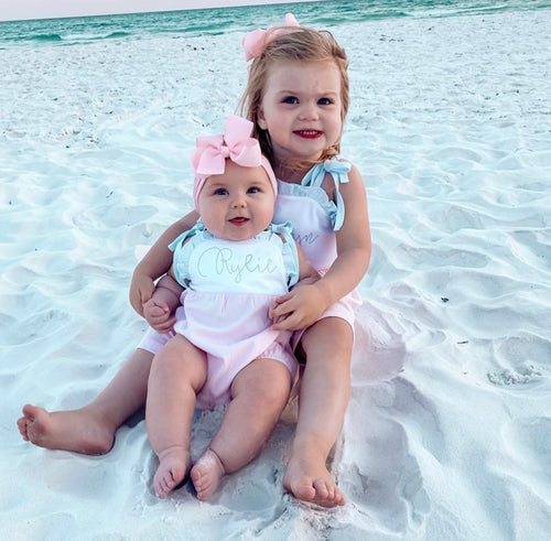 Girls dress, monogrammed summer outfit, beach photos, matching sibling set, personalized dress, pima cotton, sk creations