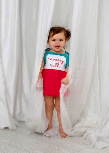 Girls Romper, monogrammed bubble, personalized sunsuit, baby girl clothing, 1st birthday gift, birthday outfit, tie bubble, sk creations