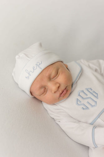 Baby boy coming home outfit, monogrammed boy romper, sk creations, pima cotton