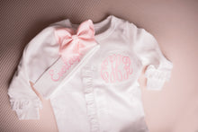 Load image into Gallery viewer, Baby girl coming home outfit, personalized coming home outfit, ruffle footie
