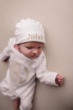 Load image into Gallery viewer, Baby boy hospital outfit, coming home outfit, monogrammed, sk creations, tan
