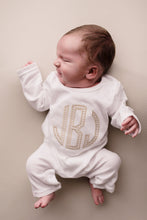 Load image into Gallery viewer, Baby boy hospital outfit, coming home outfit, monogrammed, sk creations, tan
