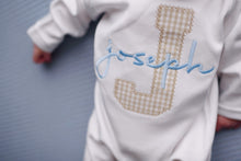 Load image into Gallery viewer, Baby boy hospital outfit, coming home outfit, monogrammed, sk creations, tan
