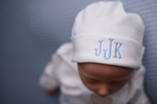 Load image into Gallery viewer, Baby boy hospital outfit, coming home outfit, monogrammed, sk creations, tan
