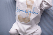 Load image into Gallery viewer, Baby boy hospital outfit, coming home outfit, monogrammed, sk creations, tan
