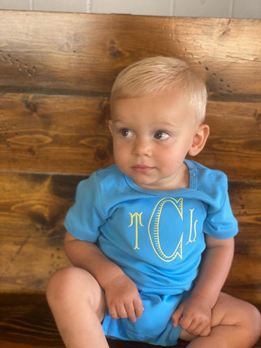 Baby boys outfit, toddler boys outfit, monogrammed romper, personalized summer outfit, short sleeve boys outfit, sk creations