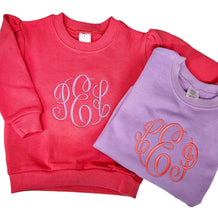 Load image into Gallery viewer, Girls monogrammed sweatshirt, toddler sweatshirt, embroidered sweatshirt, sk creations
