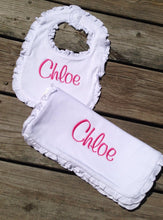 Load image into Gallery viewer, Monogrammed bib and burp cloth set, newborn gift, baby shower gift, burp cloth, bib, custom, ARB, personalized, girl, boy
