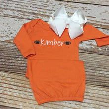 Load image into Gallery viewer, Personalized football gown, boy or girl coming home outfit, Tennessee vols, orange and white
